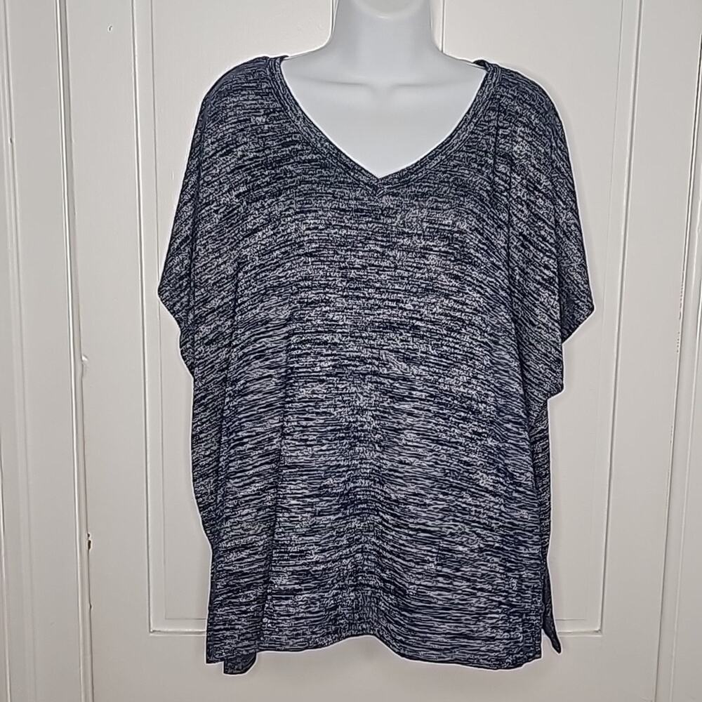 Navy Blue/Grey V-Neck Knit Top - XL